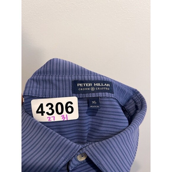 Peter Millar Summer Comfort Mens Polo Shirt XL Blue Stripes LogoCrown Crafted - Picture 8 of 8